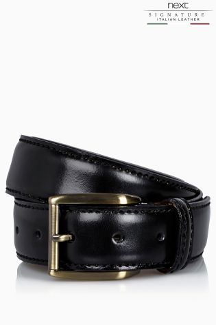 Black Signature Italian Leather Classic Stitch Belt